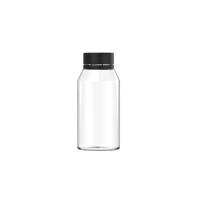 100ML MINI SPIRAL SHOT BOTTLE WITH TAMPER EVIDENT(CLEAR BOTTLE WITH BLACK CLOSURE)