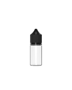 30ML CR STUBBY UNICORN BOTTLE WITH TAMPER EVIDENT (CLEAR BOTTLE WITH BLACK CLOSURE)