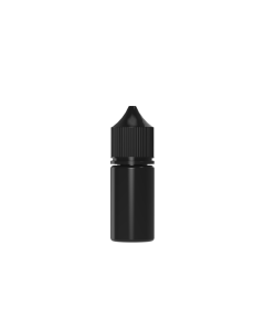 30ML CR STUBBY REDUCER UNICORN BOTTLE WITH TAMPER EVIDENT (BLACK BOTTLE WITH BLACK CLOSURE)