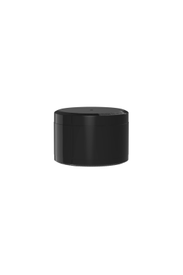 50G/50G DUAL COMPARTMENT CR POUCH CONTAINER (GLOSS  BLACK CONTAINER WITH  BLACK CLOSURES)